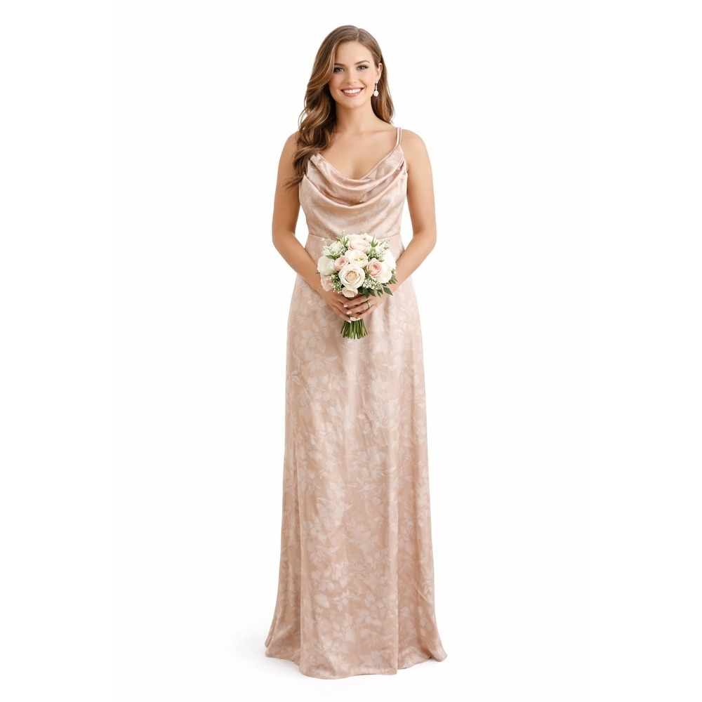 Revelry Blush Champagne Satin Cowl Neck Bridesmaid Dress